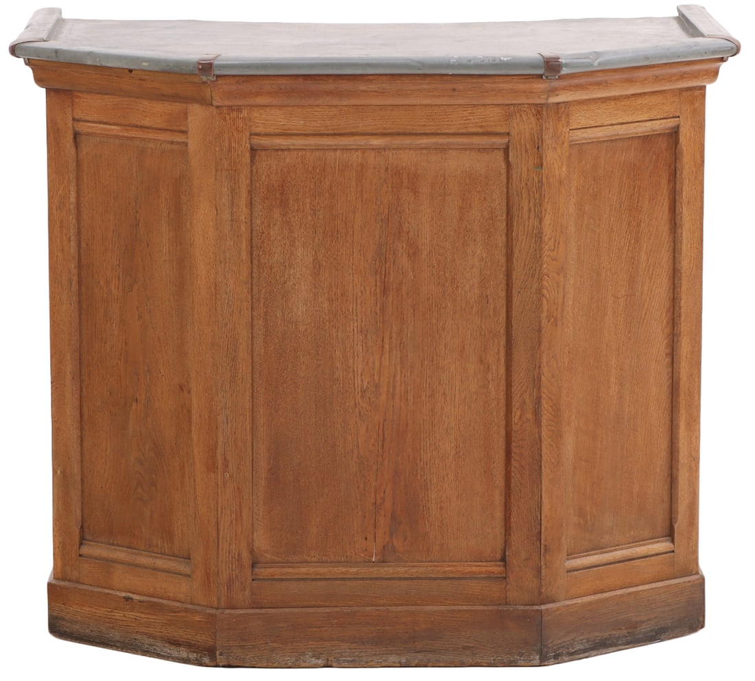 FRENCH OAK BAR COUNTER HAVING A ZINC TOP C 1890. (1 of 7)