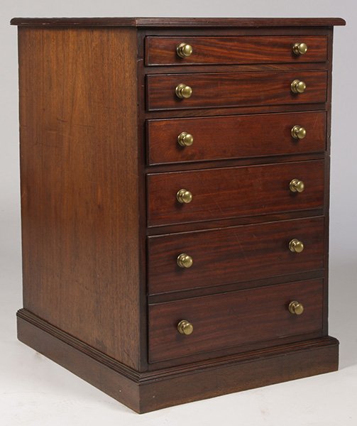 GEORGIAN STYLE SPECIMEN CABINET CIRCA 1840: A good Georgian style nineteenth Century specimen or collections cabinet having five graduated drawers circa 1840. Ht: 39" Width: 26" Depth: 29.5"