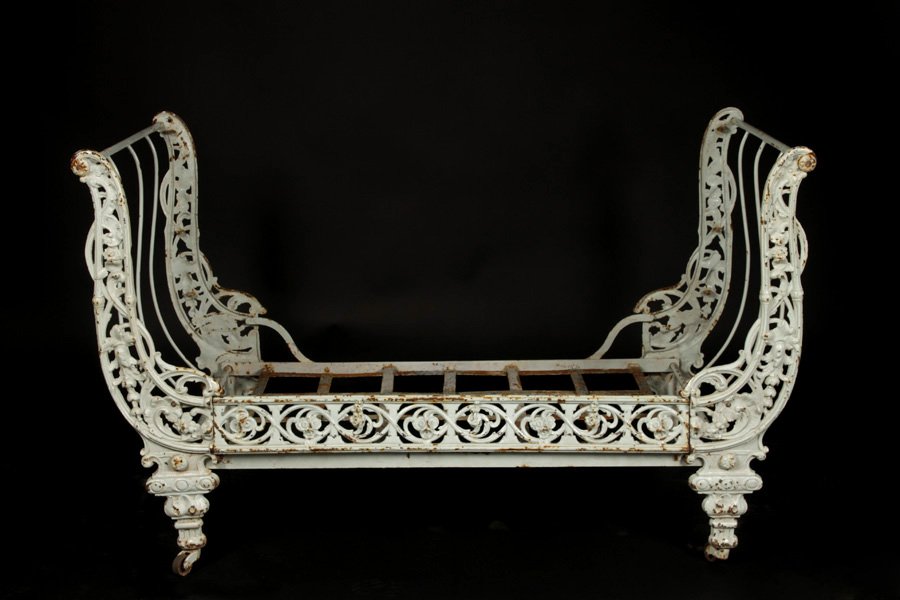 FRENCH IRON YOUTH DAYBED CIRCA 1890: French iron youth daybed circa 1890. Ht: 30" Width: 48" Depth: 23.5"
