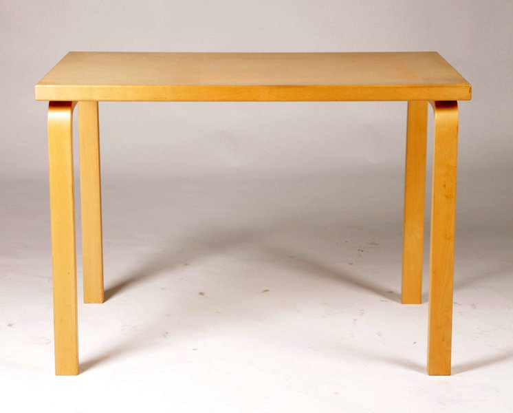 20TH CENTURY ALVAR AALTO WOOD TABLE: A twentieth century strumpet Alvar Aalto table with bent wood legs. Ht: 28" Width: 39.5" Depth: 23.5"