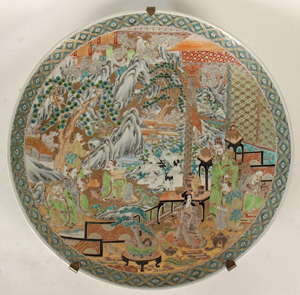 LARGE 19TH CENT. ANTIQUE IMARI JAPANESE CHARGER: Monumental nineteenth century antique Imari Japanese charger sold by Azuma & Co., Tokyo. Dia: 22"