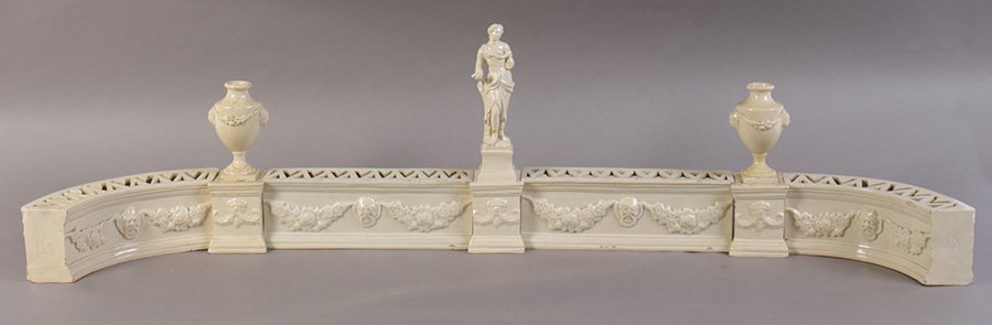 ITALIAN CERAMIC CREAMWARE TABLE GARNITURE/TROUGH: An impressive Italian ceramic-creamware table garniture or floral trough ensemble circa 1920. Signed with a crowned "N" in the style of Capodimonte. Dimensions: Ht: 11" Width: 44" Depth: 19"