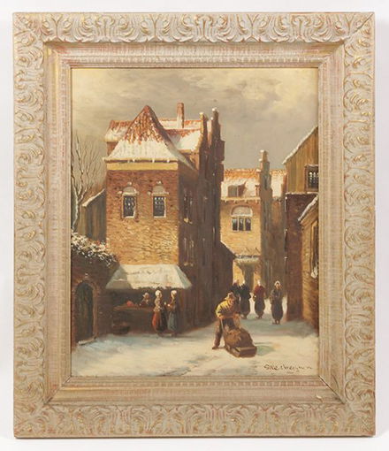P Verberghem Signed Oil On Canvas Winter Scene Jan 17 2014