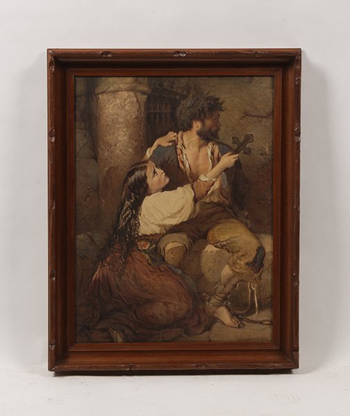 ELIZABETH HEAPHY MURRAY SIGNED WATERCOLOR: Elizabeth Heaphy Murray (American/England/Morocco, 1815-1882) "The Twelfth Hour" Watercolor on paper, signed lower right Elizabeth Murray. Ht: 30" Width: 23" (framed)