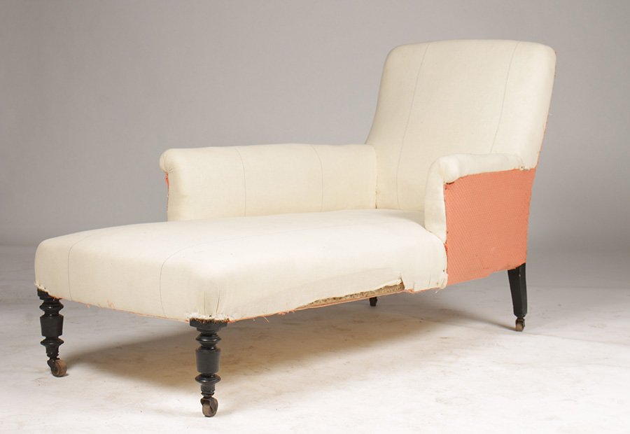 UNUSUAL NAP III CHAISE LOUNGE: An unusual Napoleon III chaise lounge circa 1880. Ht: 38" Width: 28.5" Depth: 55"