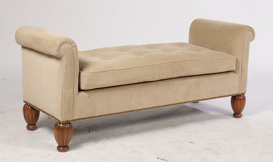 MODERN UPHOLSTERED WINDOW BENCH WITH ROLLED ARMS