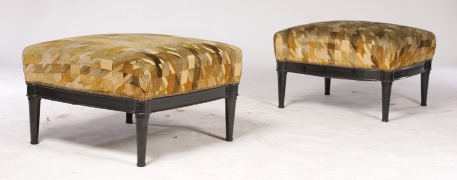 PAIR STOOLS IN THE MANNER OF ANDRE ARBUS C.1950: A pair of ebonized stools in the manner of Andre Arbus circa 1950. Ht: 15" Width: 25" Depth: 25"