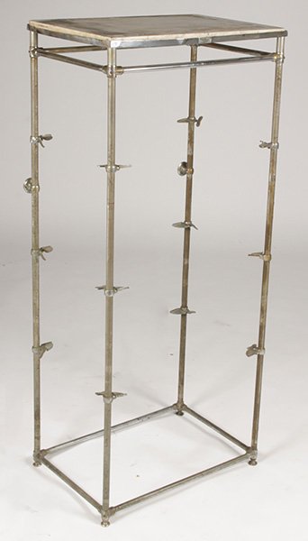 CHROME MEDICAL SHELF MARBLE TOP ADJUSTABLE SHELF: An unusual chrome medical shelf with a marble top and adjustable shelf supports circa 1930. Ht: 62" Width: 27" Depth: 18"