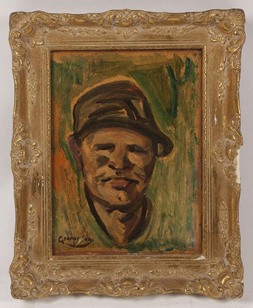 GEORGE BENJAMIN LUKS "HEAD STUDY" OIL ON PAPER: George Benjamin Luks (New York, 1867-1933) "Head Study" oil on paper laid down on canvas board, signed lower left George Luks. Ht: 11.25" x 8.5" (image size) Ht: 16" Width: 12.75" (framed)