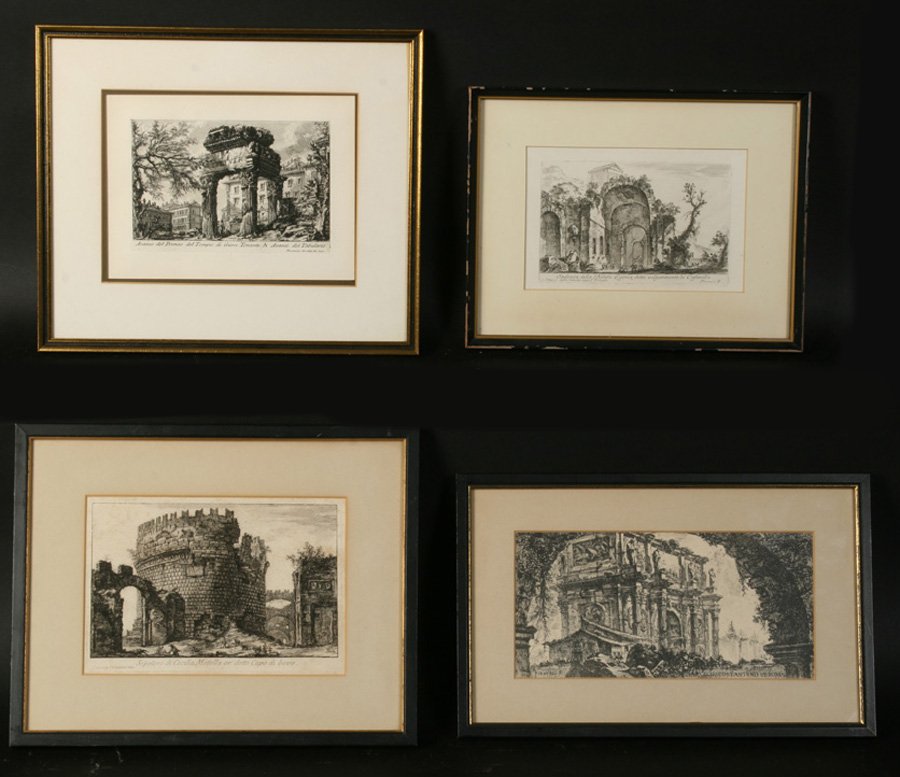 LOT OF 4 FRANCESCO PIRANESI ENGRAVINGS: Group of four Francesco Piranesi (Italian, 1759-1810) engravings depicting ancient architecture and ruins. Ht: 13" Width: 15" (framed)