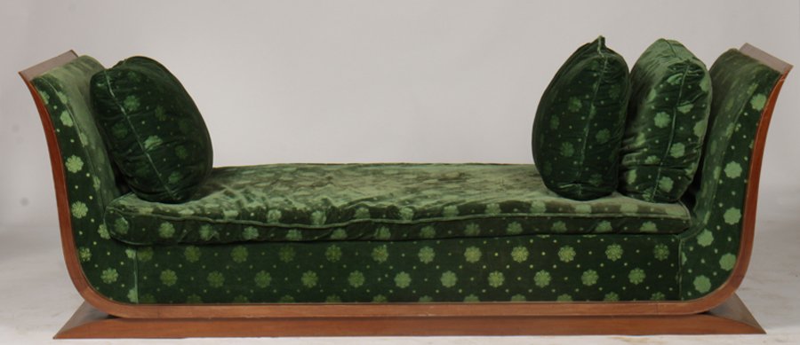 2 PC ART DECO DAY BED BY JULES LELEU C.1930: An elegant two piece Art Deco day bed of grand proportions BY Jules Leleu circa 1930. Dimensions: Ht: 34" Width: 34" Depth: 89"