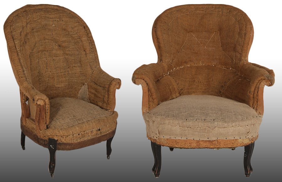 LOT OF NAPOLEON III ARM CHAIRS ARCHED BACK C. 1880: Lot of two French Napoleon III arm chairs having arched back and rolled arms raised on shaped legs circa 1880. Ht: 33" Width: 29.5" Depth: 21"