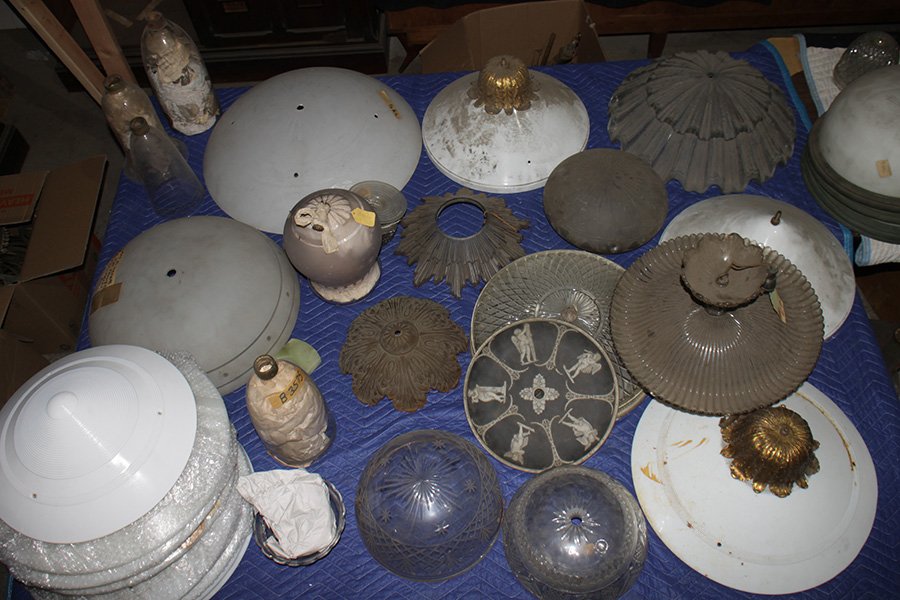 APPROXIMATELY 110 GLASS SHADES DOMES ALABASTER, GLASS: Approximately 110 glass shades and domes of various styles, sizes, and periods including glass, molded glass, alabaster, and milk glass circa 1900 and later. Various sizes