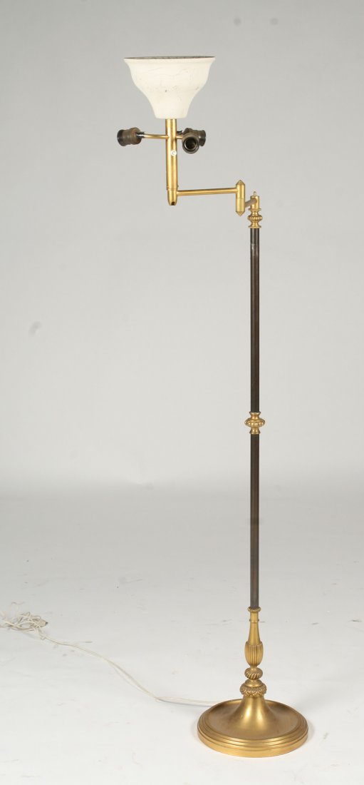 MAISON JANSEN BRONZE FLOOR LAMP SWING ARM 1960: A Maison Jansen two tone bronze floor lamp with adjustable swing arm circa 1960. Ht: 62"
