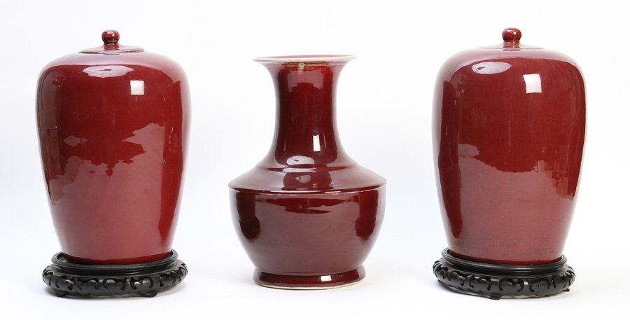 3 PC ASIAN POTTERY OXBLOOD GLAZE (1 of 4)