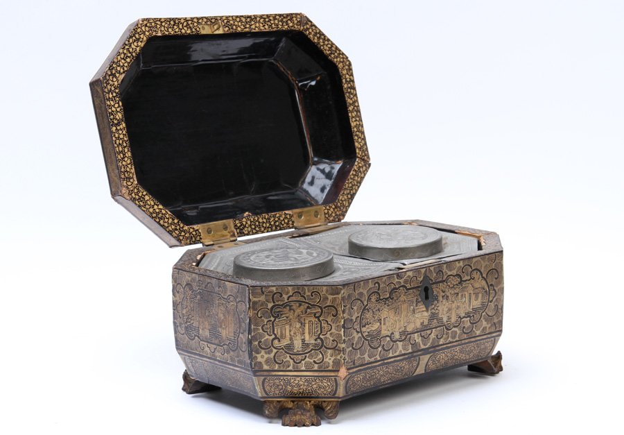 CHINESE CASKET FORM 8 SIDED TEA CADDY 1860 (1 of 4)