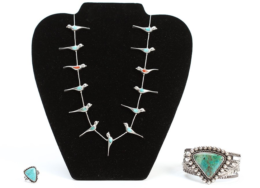 3 PC LOT AMERICAN INDIAN SILVER TURQUOISE JEWELRY (1 of 6)