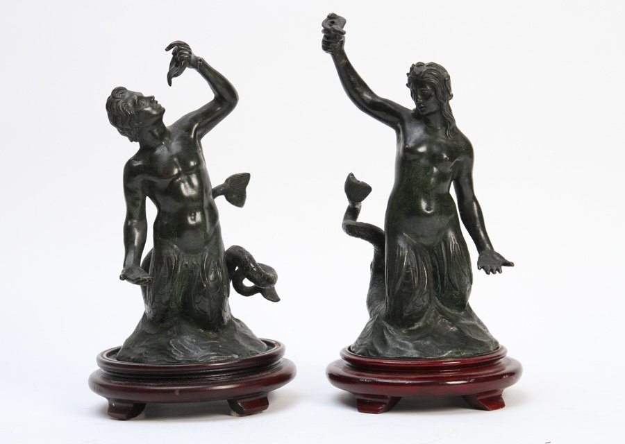 PAIR SMALL BRONZE FOUNTAIN SPOUTS MERMAID 1920 (1 of 5)