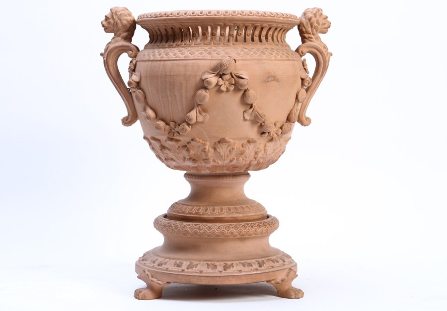TERRACOTTA 2 PC JARDINIERE ON STAND PIERCED NECK (1 of 4)