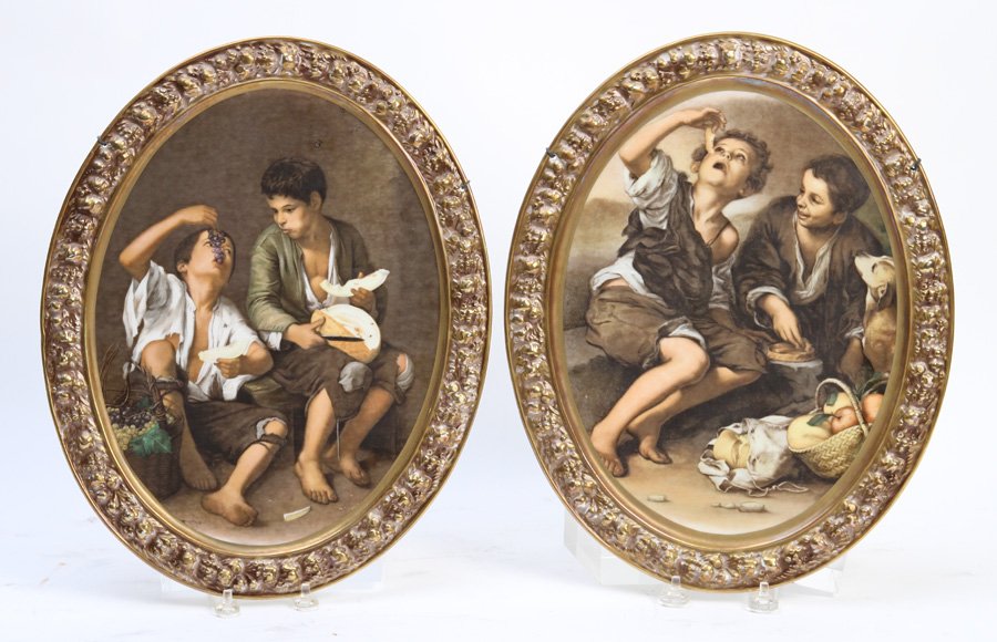 PAIR GERMAN PORCELAIN PLAQUES B.E. MURILLO 1920 (1 of 5)