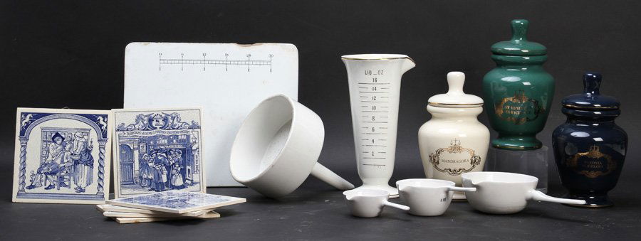 15 PC CERAMIC APOTHECARY LOT TILES JARS CUPS (1 of 4)
