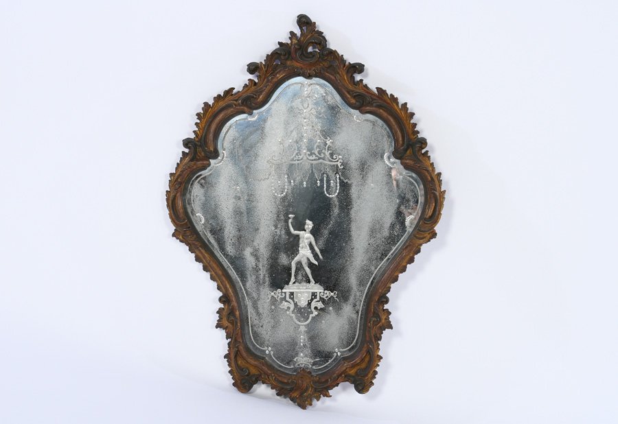 19TH C. VENETIAN ETCHED GLASS MIRROR CARVED FRAME (1 of 1)