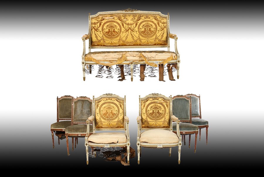 7 PC PAINTED BRONZE MOUNTED FRENCH PARLOUR SET (1 of 8)