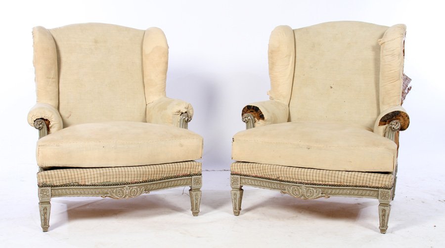 PAIR FRENCH LOUIS XVI BERGERES WINGED BACK C.1890 (1 of 5)