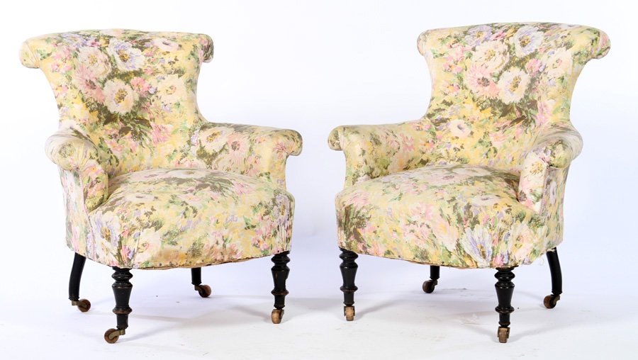 PAIR NAPOLEON III ARM CHAIRS SHAPED BACK 1870 (1 of 5)
