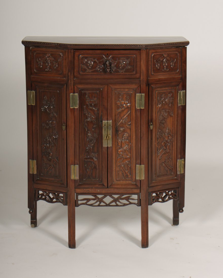 CHINESE CARVED HARDWOOD CABINET 4 DOORS (1 of 8)