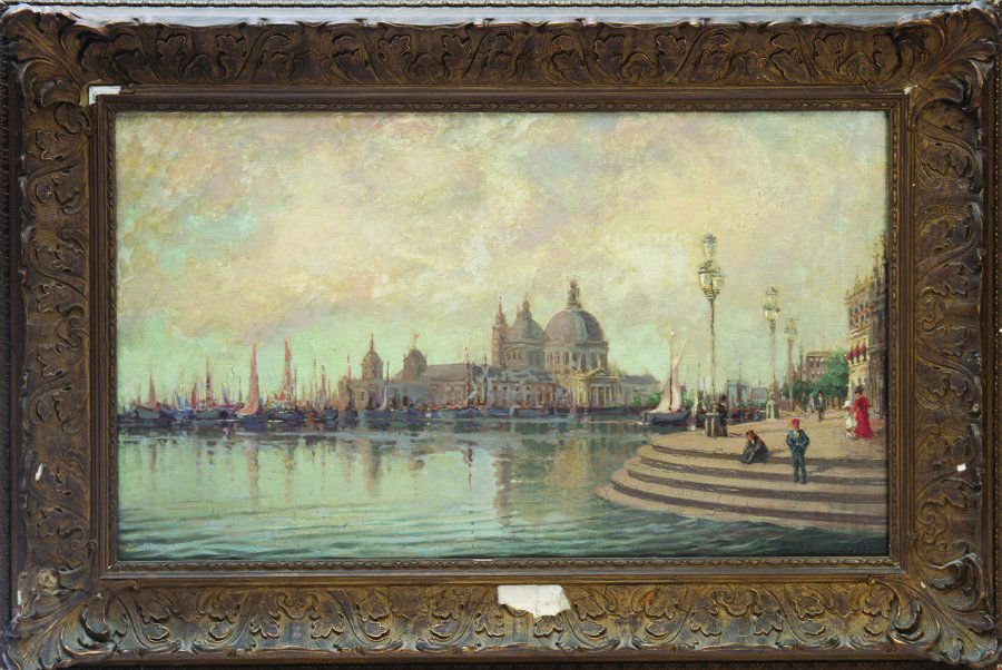 GEORGE BRILL AMERICAN VENICE SCENE OIL CANVAS (1 of 4)
