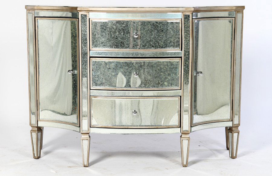 MIRRORED SERPENTINE FRONT COMMODE 3 DRAWERS (1 of 4)