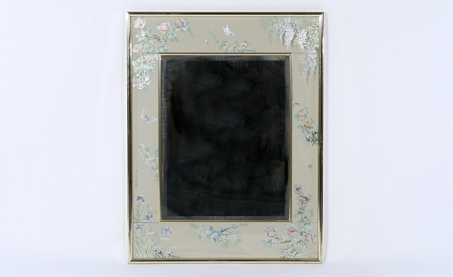 LA BARGE MIRROR DECORATED GLASS FRAME BUTTERFLIES (1 of 4)