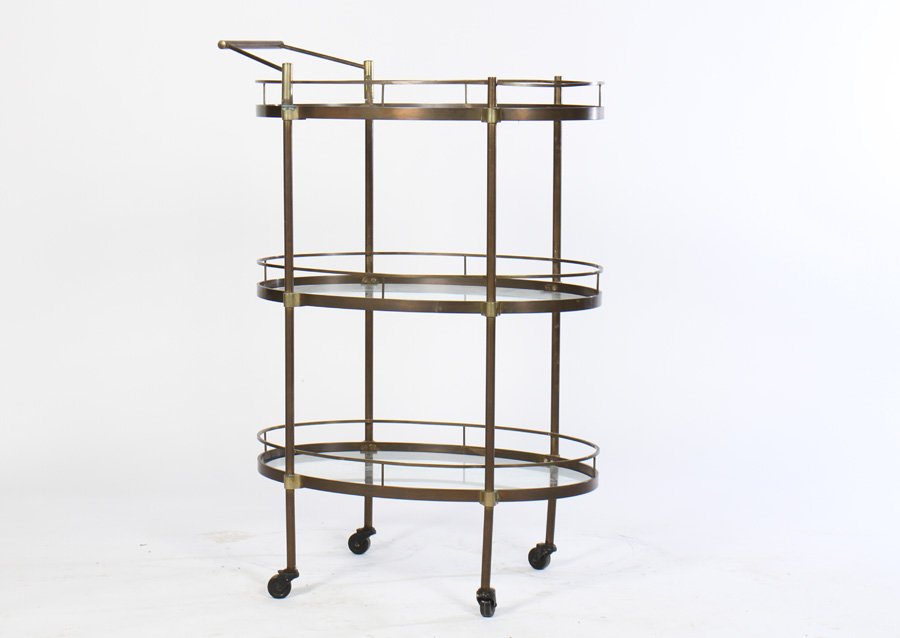 LARGE 3 TIER BRONZE GLASS BAR CART 1950 (1 of 3)