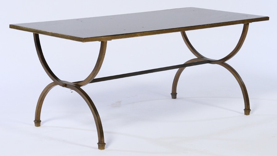 BRONZE CURULE FORM BLACK GLASS COFFEE TABLE 1940 (1 of 4)