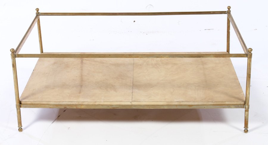 2 TIER BRONZE COFFEE TABLE GLASS TOP 1970 (1 of 3)