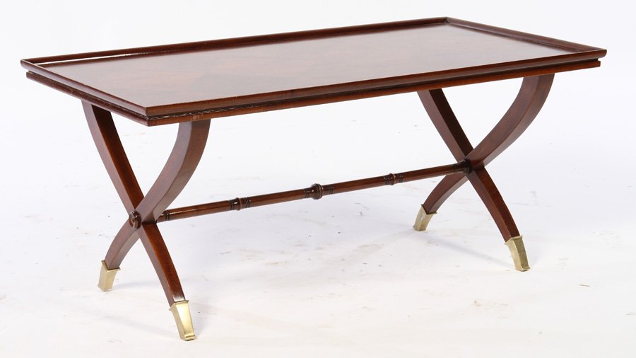 MAHOGANY COFFEE TABLE X-FORM SUPPORTS 1950 (1 of 3)