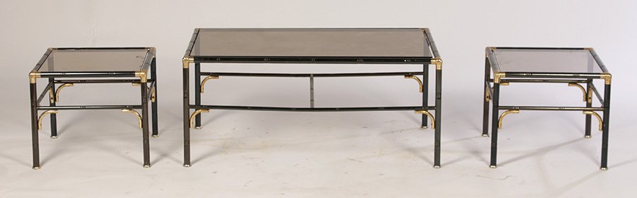 BLUE STEEL COFFEE TABLE & 2 NESTING TABLES C.1970 (1 of 10)