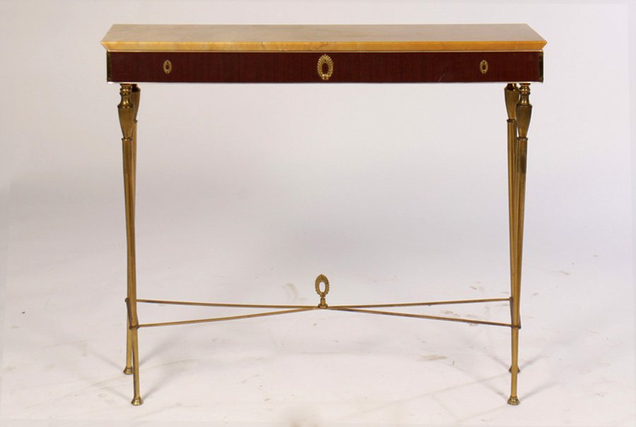 ITALIAN BRONZE MARBLE WOOD CONSOLE TABLE C.1960 (1 of 8)