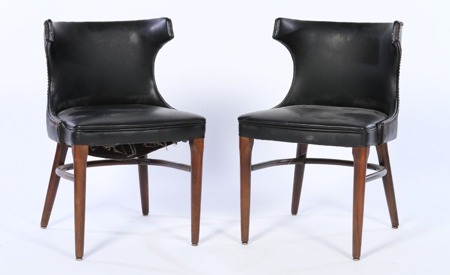 PAIR BLACK LEATHER OCCASIONAL CHAIRS 1960 (1 of 1)