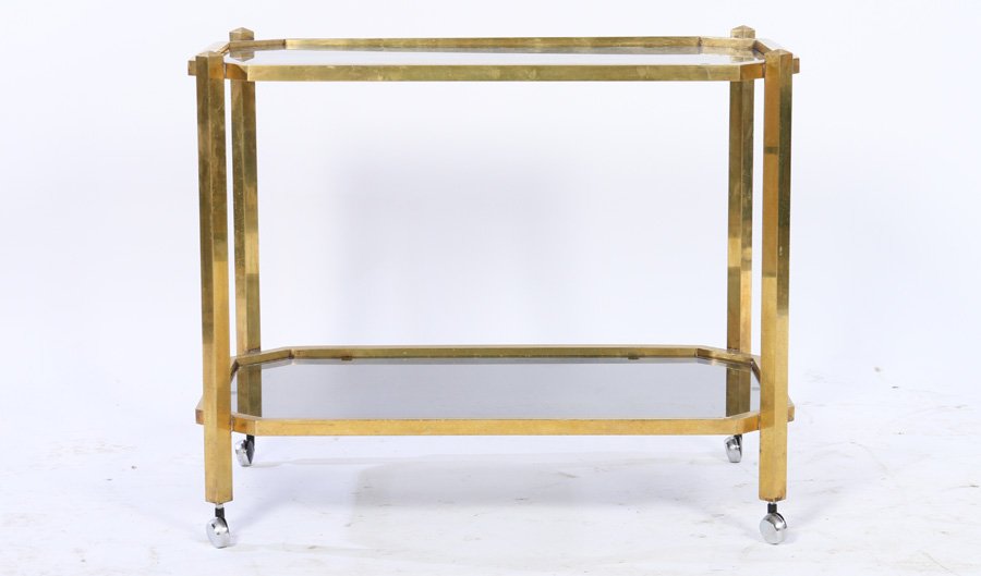 2 TIER MID CENTURY BRONZE SMOKED GLASS CART 1970 (1 of 3)
