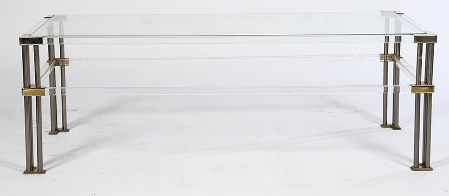 MID CENTURY LUCITE BRASS PLATED COFFEE TABLE 1970 (1 of 4)