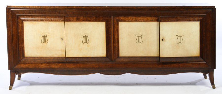 ITALIAN MAHOGANY PARCHMENT SIDEBOARD 4 DOORS 1950 (1 of 4)