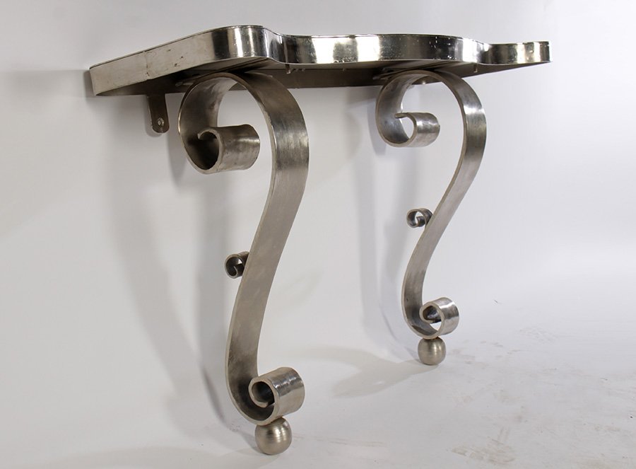 POLISHED IRON CONSOLE TABLE SERPENTINE TOP (1 of 3)