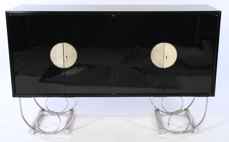 ART DECO 4 DOOR EBONIZED SIDEBOARD NICKEL PLATED (1 of 4)