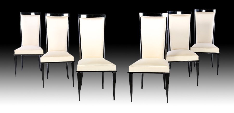 SET 6 EBONIZED TALL BACK DINING CHAIRS 1950 (1 of 5)