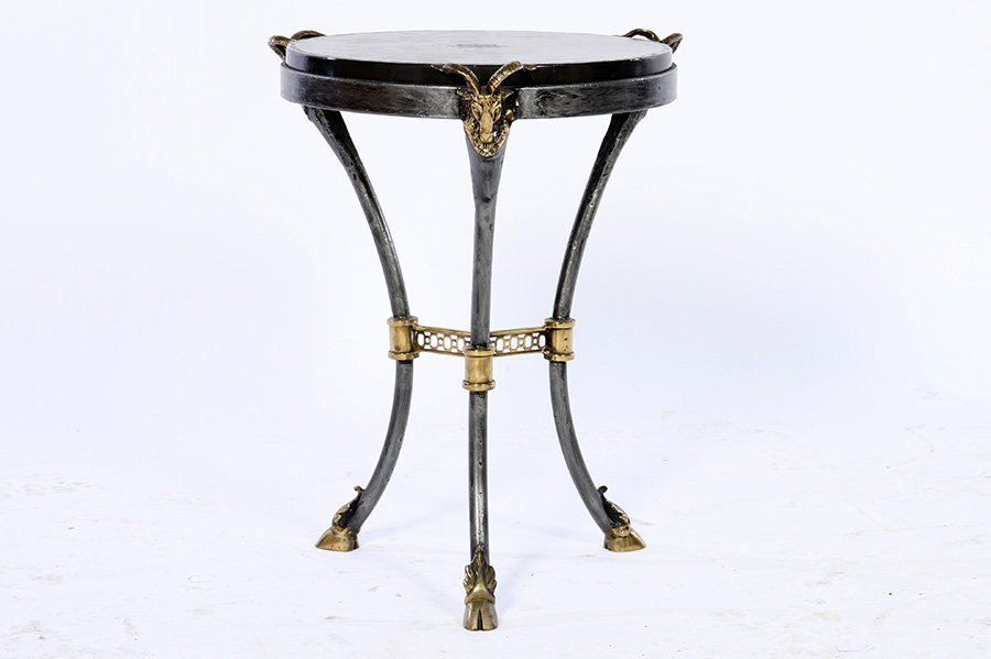 BRONZE STEEL OCCASIONAL TABLE LEATHER TOP (1 of 4)
