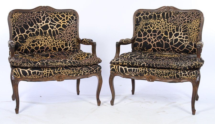 PAIR FRENCH LOUIS 15 OPEN ARM CHAIRS 1960 (1 of 1)