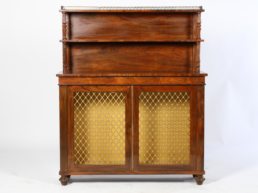 19TH C. ROSEWOOD REGENCY CREDENZA BRONZE DOORS (1 of 5)