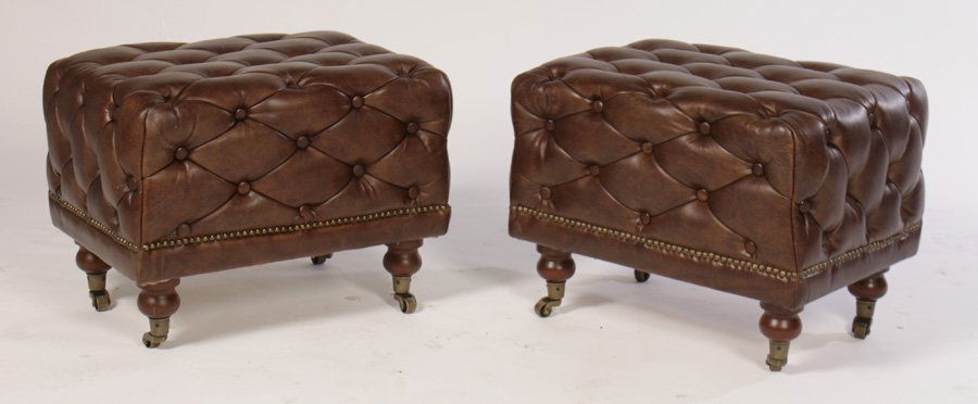 PAIR UPHOLSTERED STOOLS BUTTON UPHOLSTERY (1 of 4)